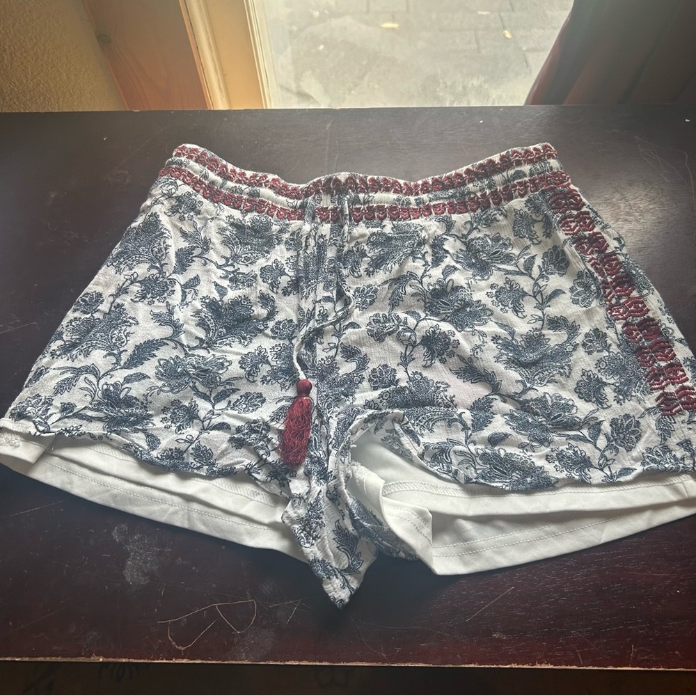 High Waist Floral Print Athletic Shorts with Red Trim